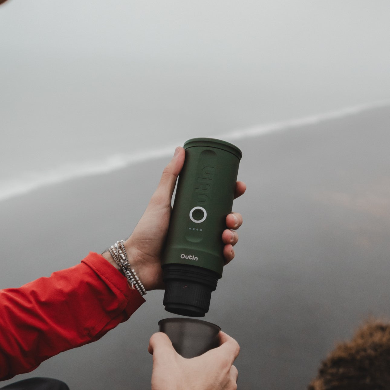 Outin Nano Portable Electric Espresso Machine – Wireless, Green, Travel-Friendly